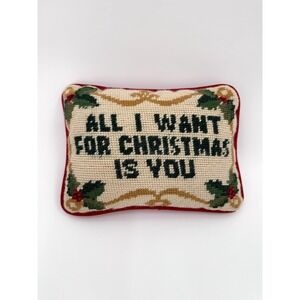 Christmas Needlepoint Pillow All I Want For Christmas Is You Holiday Xmas Velvet